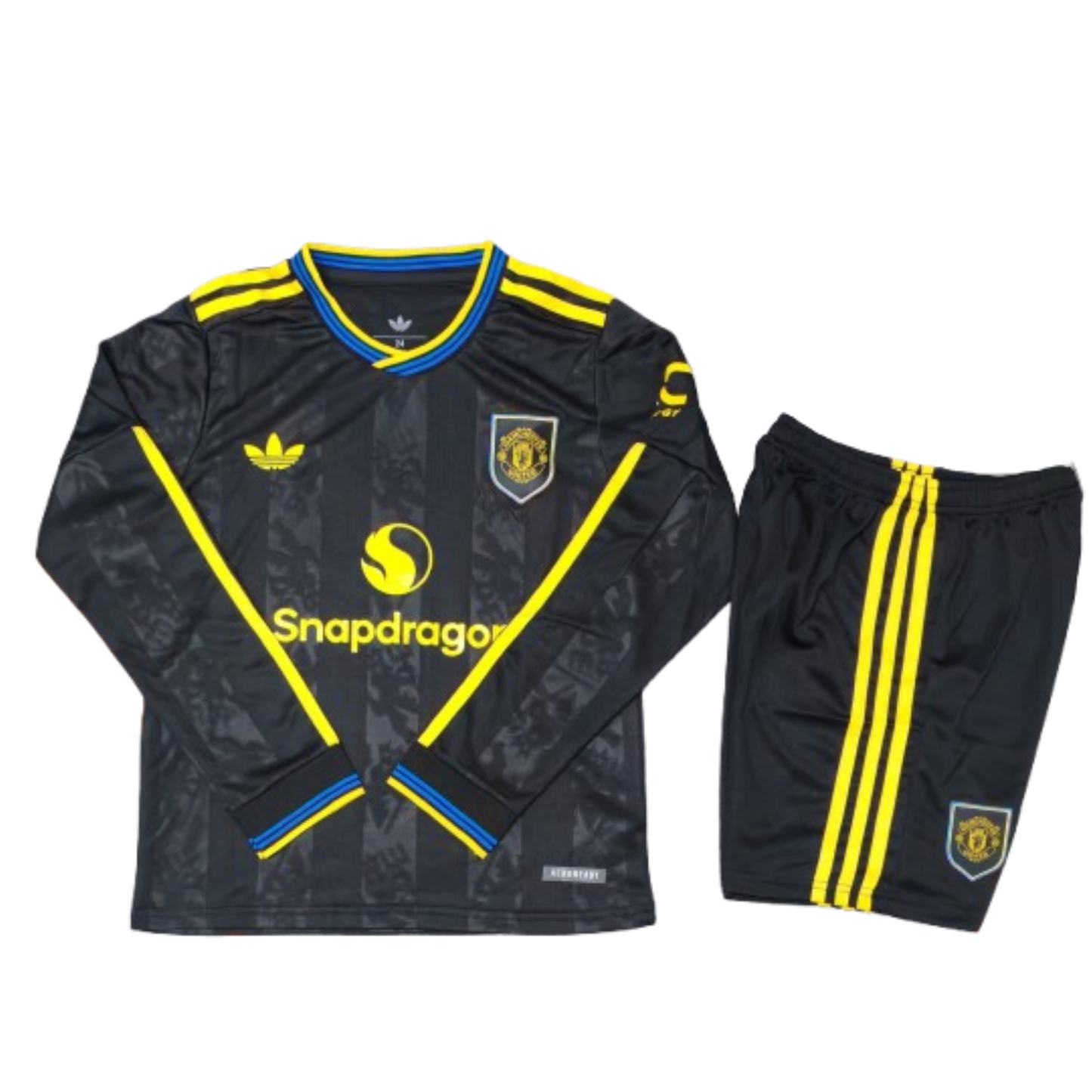 Kit infantil Manchester United Away Manga Longa 25/26  - Preto