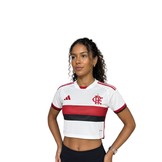 Flamengo Away 26/27 Cropped Adidas Torcedor Feminino - Branca e Vermelho