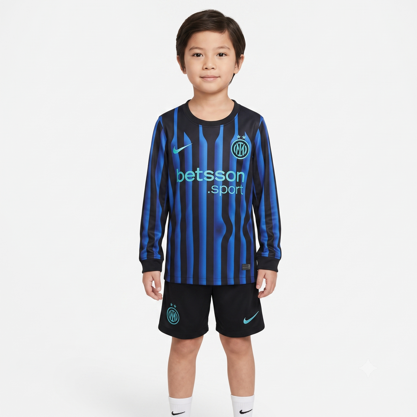 Kit Infantil Inter de Milão Home Manga Longa 25/26  - Azul e Preto