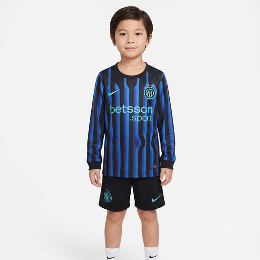Kit Infantil Inter de Milão Home Manga Longa 25/26  - Azul e Preto