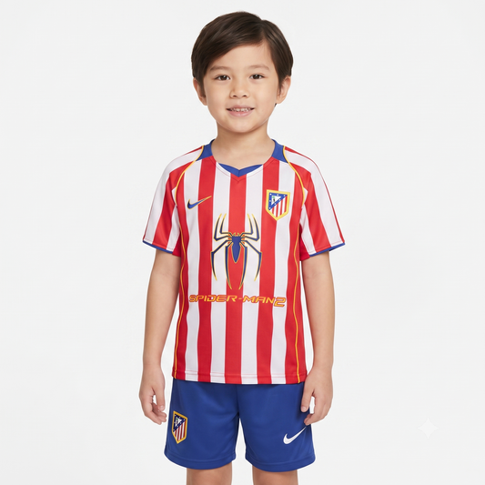 Kit Infantil Atletico de Madrid Home Retrô 04/05 - Vermelho e Branco