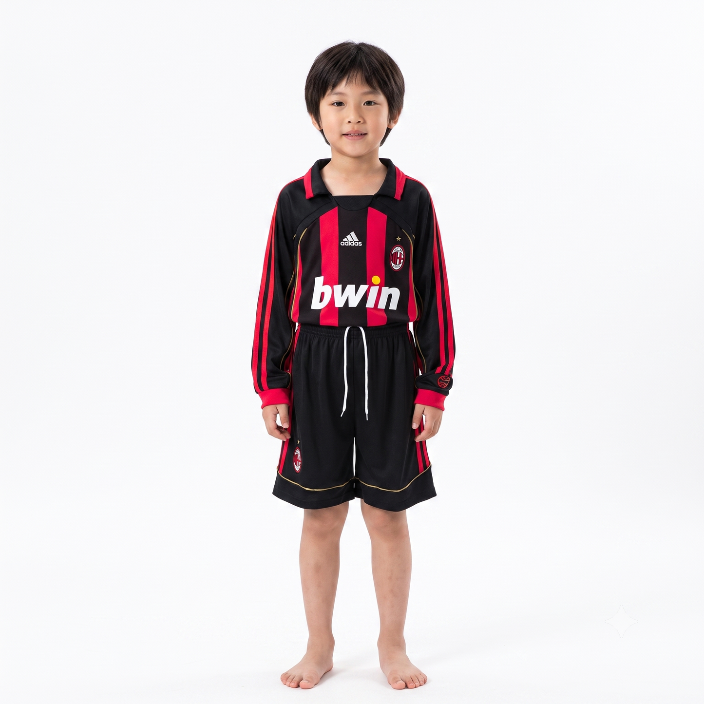 Kit Infantil Milan Home Retrô 06/07 Manga Longa - Vermelho e Preto
