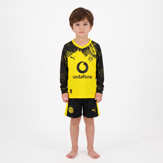 Kit Infantil Borussia Dortmund Home Manga Longa 25/26 - Amarelo e Preto
