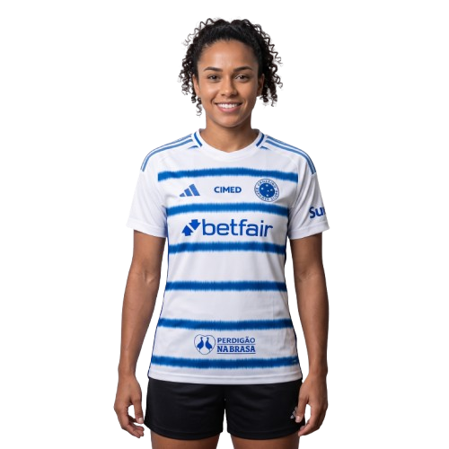 Cruzeiro Away 25/26 Com Patrocínios Adidas Feminina - Branco e Azul