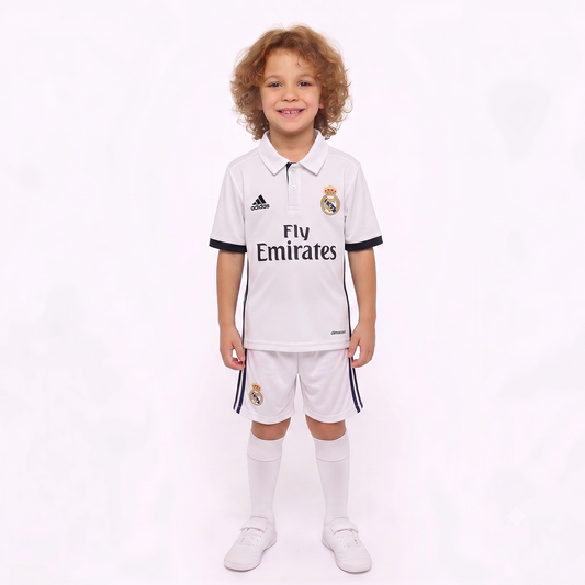 Kit Infantil Real Madrid Home Retrô 16/17 - Branco