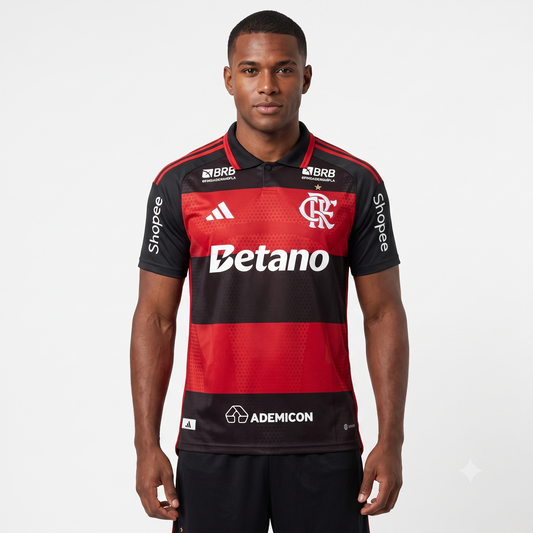 Flamengo Home 26/27 Jogador Com Patrocínios Adidas Masculino - Vermelho e Preto