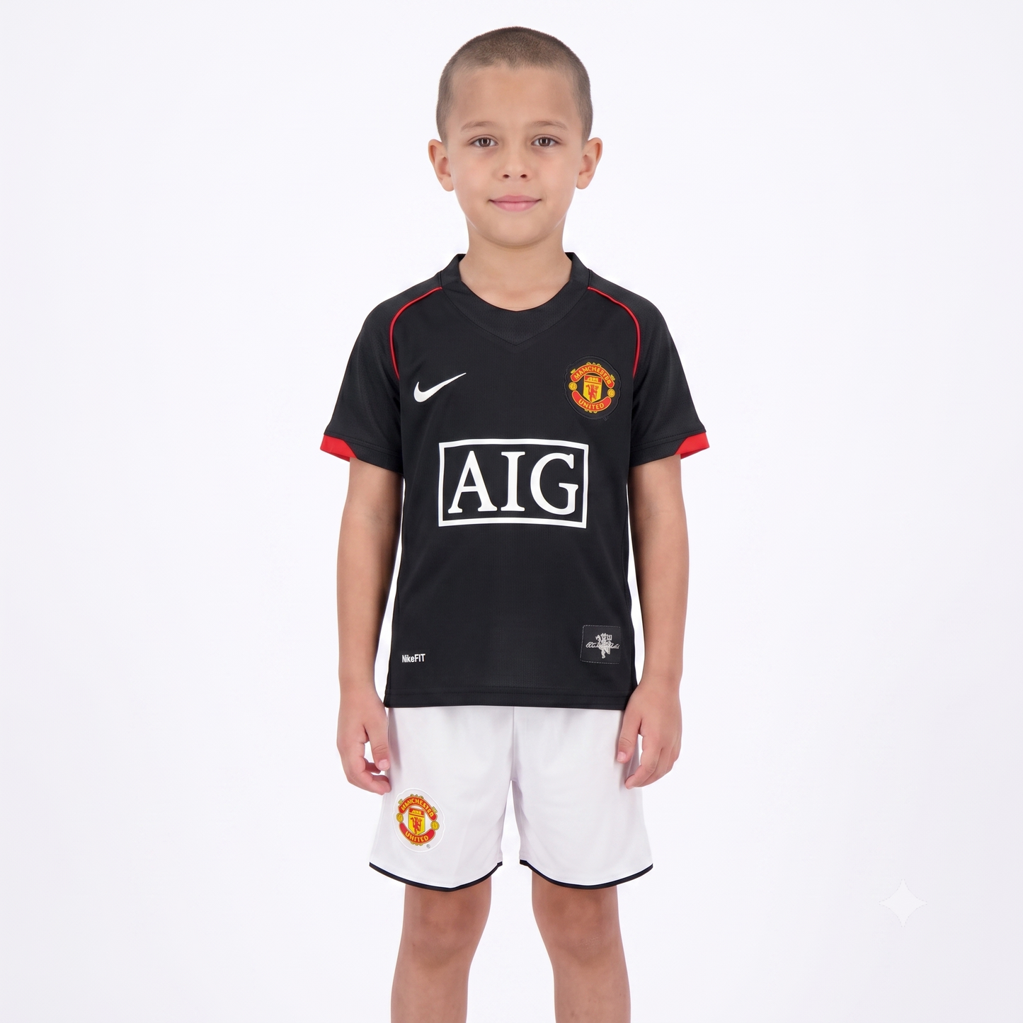 Kit infantil Manchester United Retrô Away 2008  - Preto