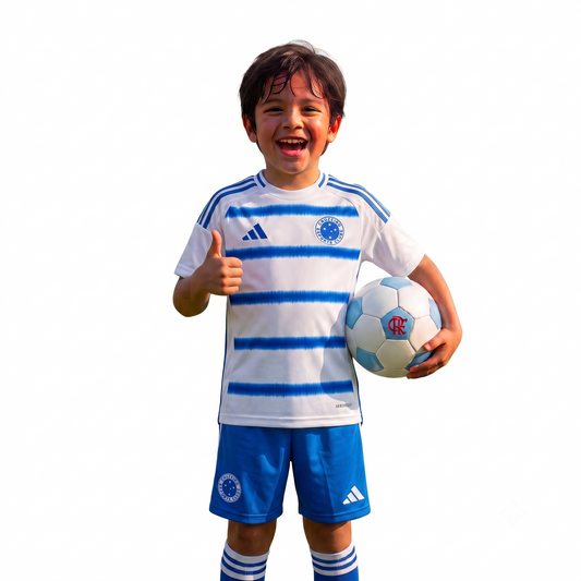 Kit Infantil Cruzeiro Away 25/26 . - Branco e Azul