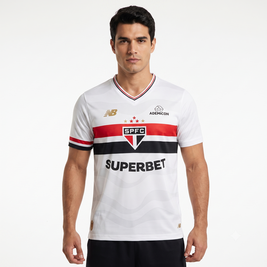 São Paulo Home 25/26 Jogador New Balance Masculina - Branco e Vermelho