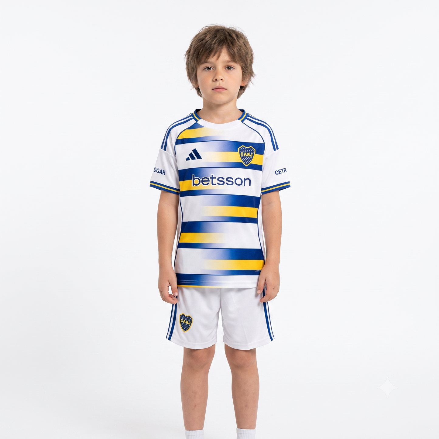 Kit Infantil Boca JRS Third 26/27  - Branca, Azul e Amarelo