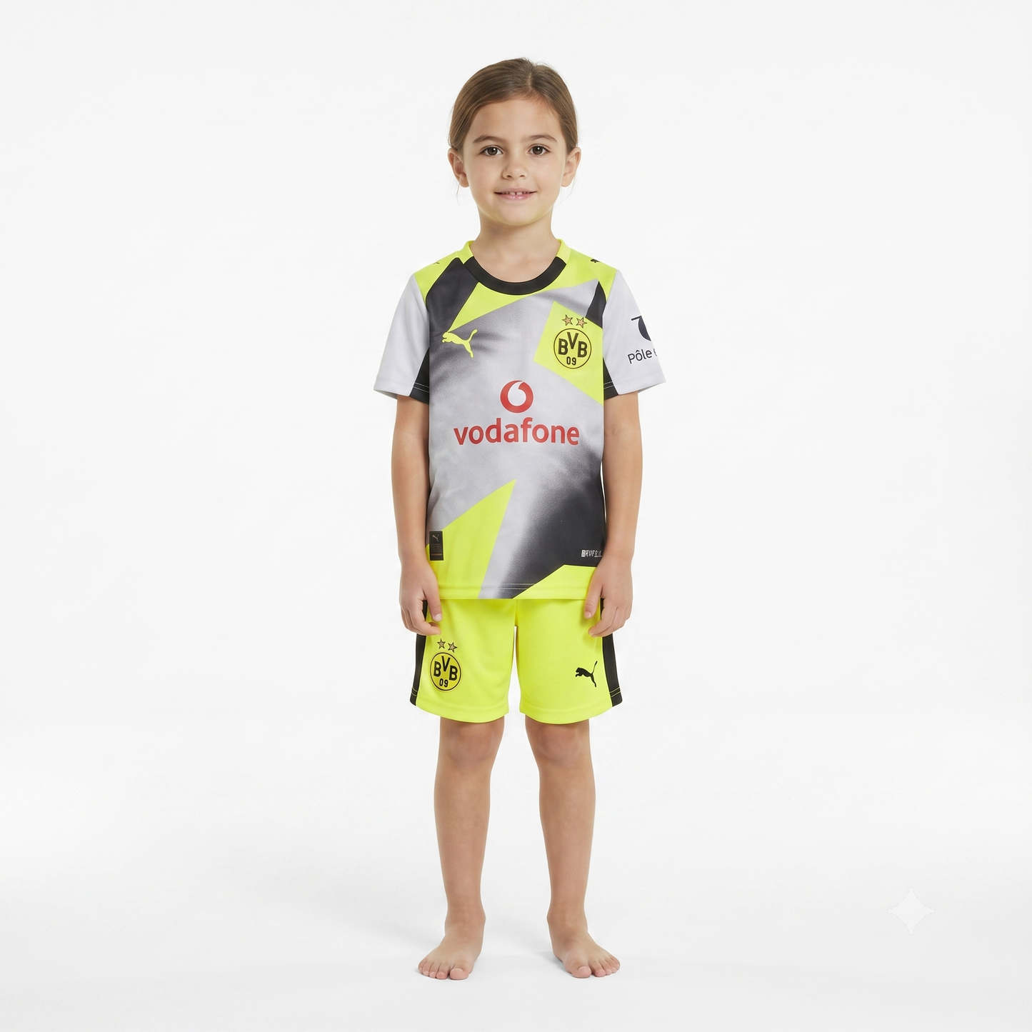 Kit Infantil Borussia Dortmund Away 25/26 - Cinza e Amarela