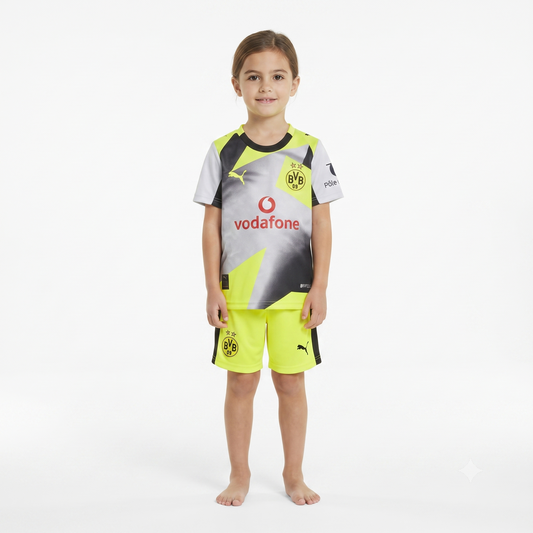 Kit Infantil Borussia Dortmund Away 25/26 - Cinza e Amarela