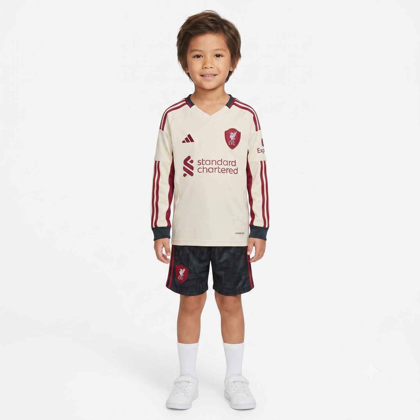 Kit Infantil Liverpool Away Manga Longa 25/26 - Bege