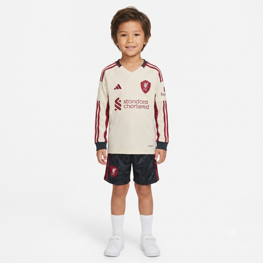 Kit Infantil Liverpool Away Manga Longa 25/26 - Bege