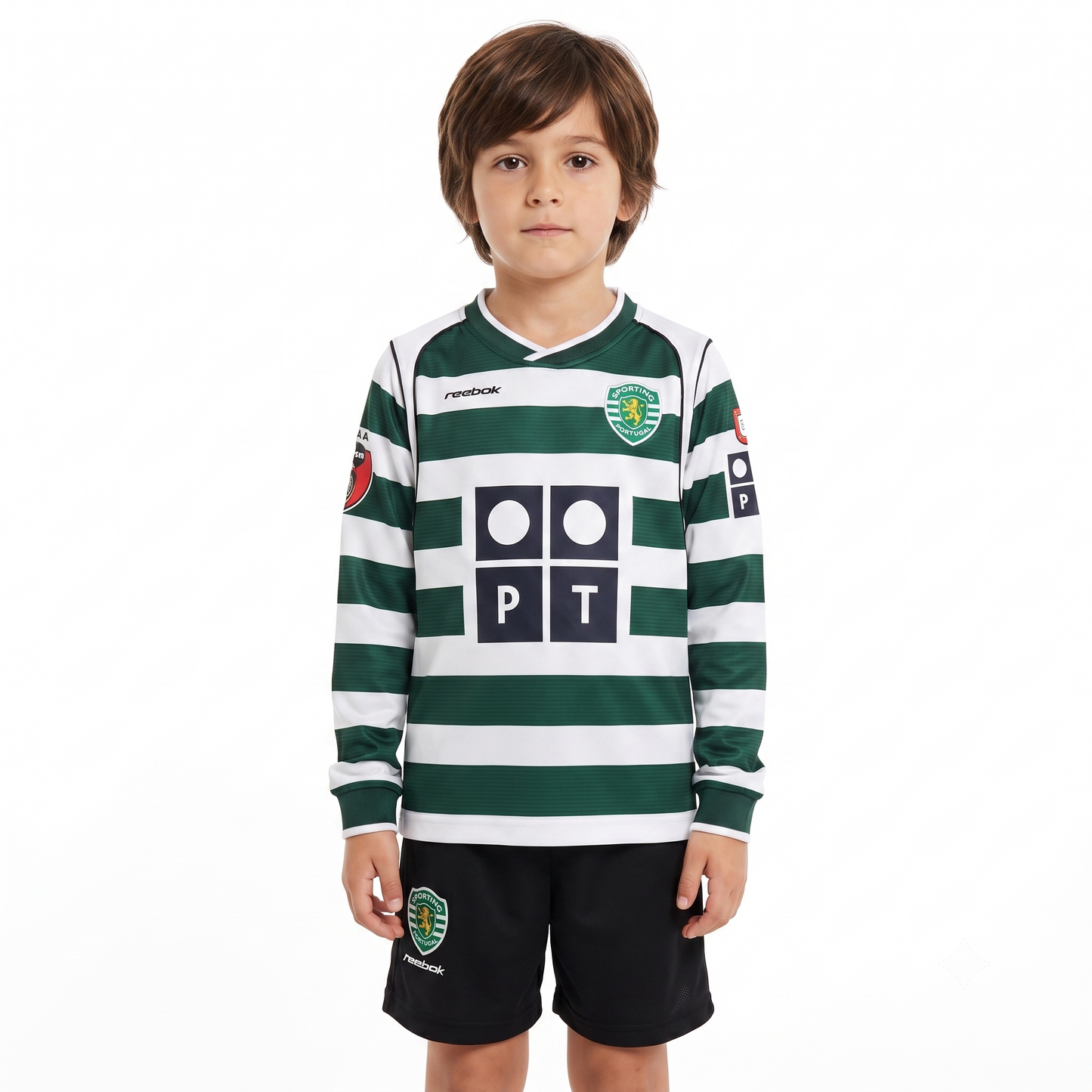 Kit Infantil Sporting Home Retrô 2003 Manga Longa - Verde e Branco