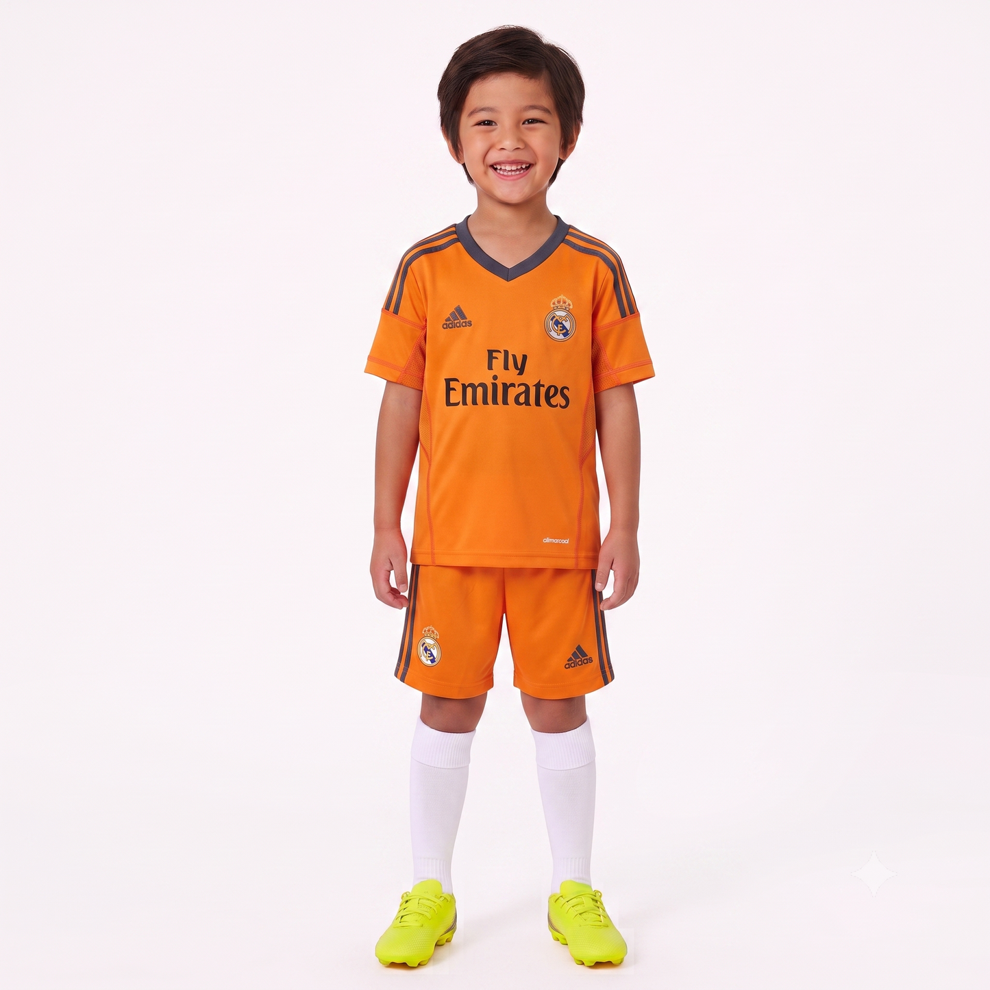 Kit Infantil Real Madrid Away Retrô 13/14 - Laranja