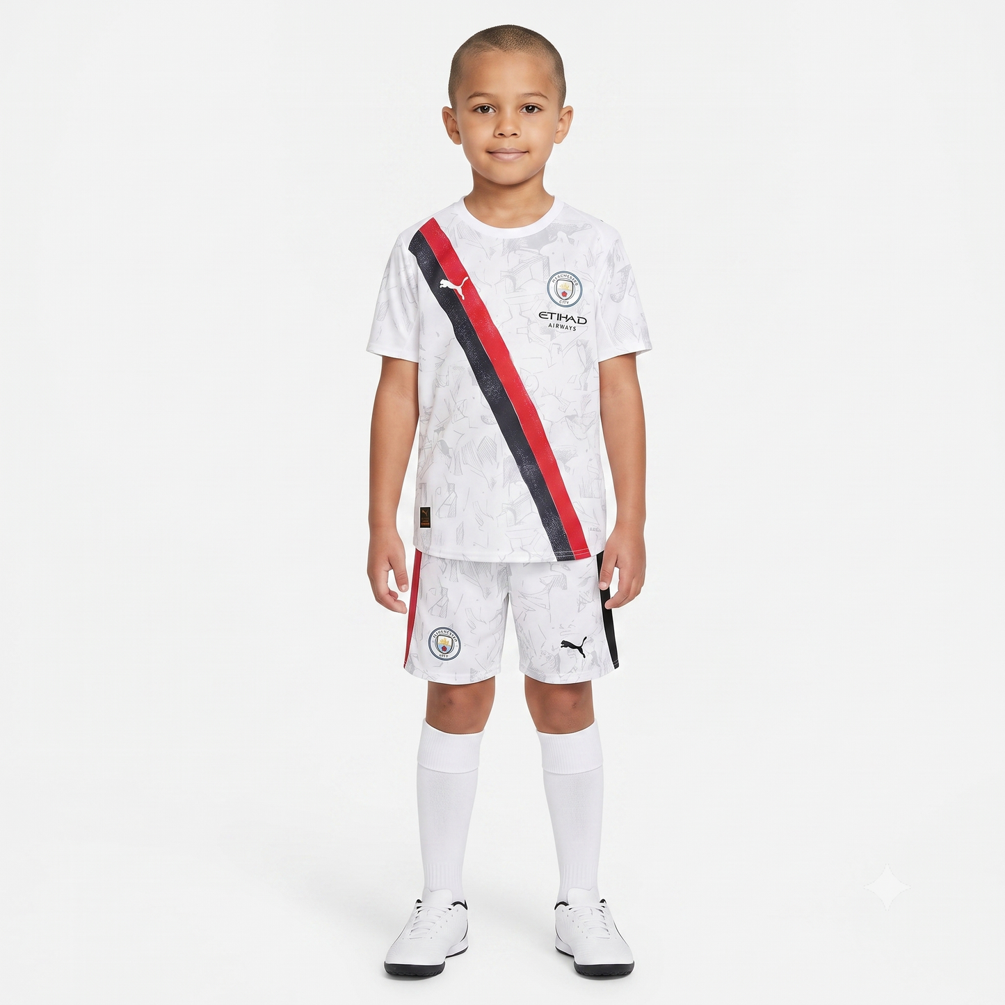Kit Infantil Manchester City Away 25/26  - Branco