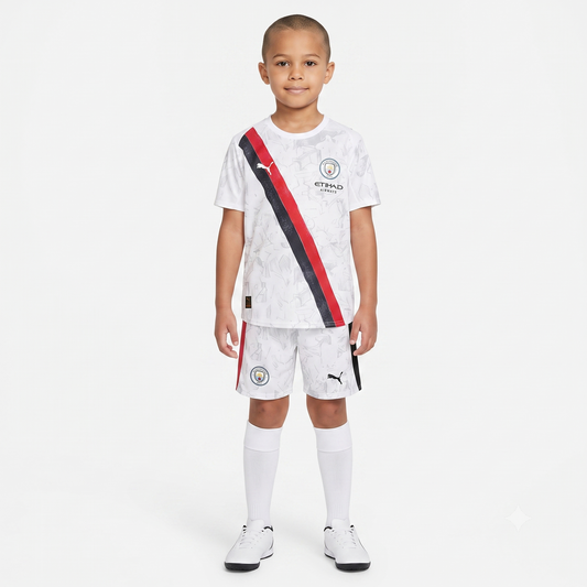 Kit Infantil Manchester City Away 25/26  - Branco