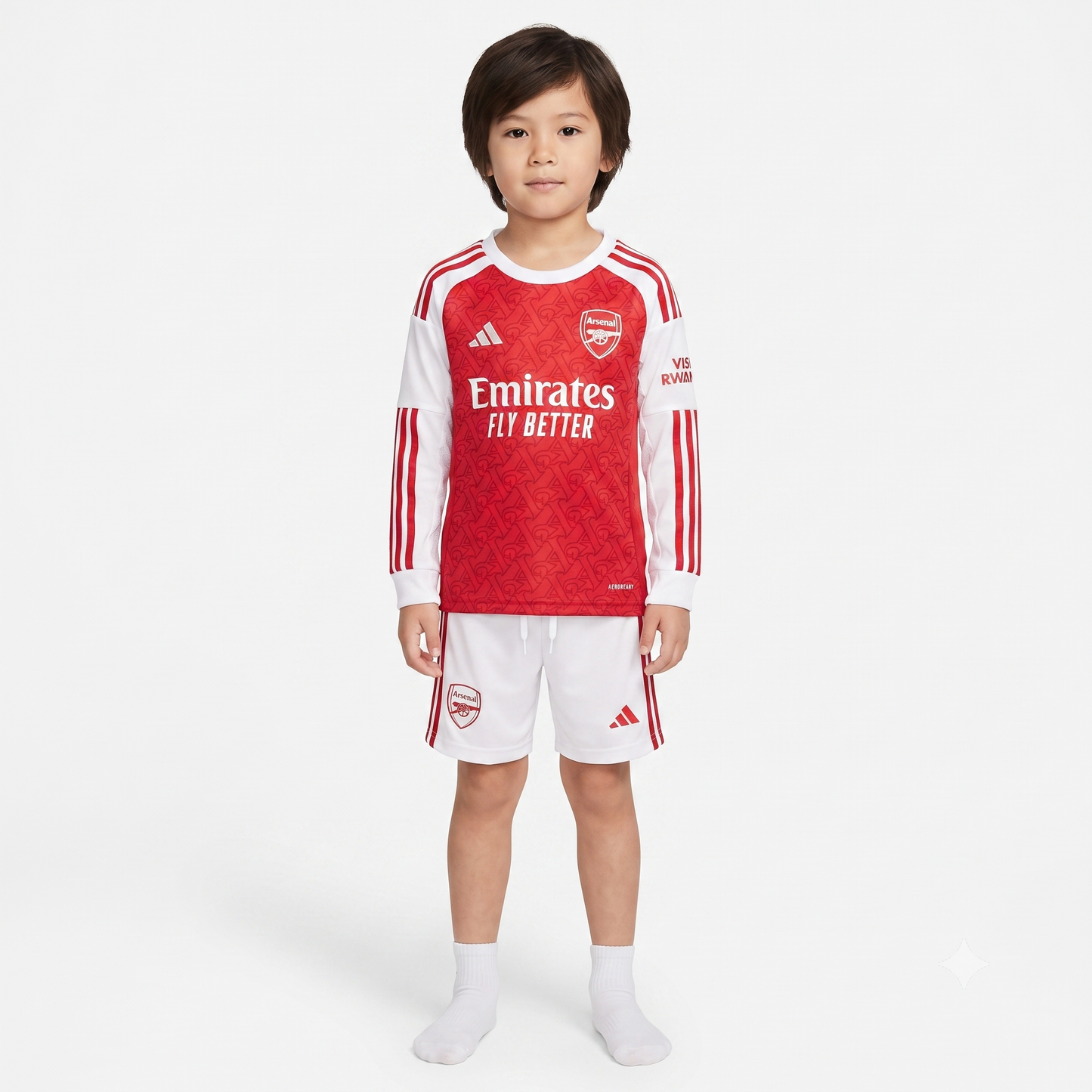 Kit Infantil Arsenal Home Manga Longa 25/26 - Vermelho e Branco