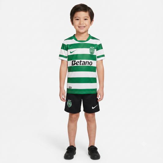 Kit Infantil Sporting Home 25/26 - Verde e Branco