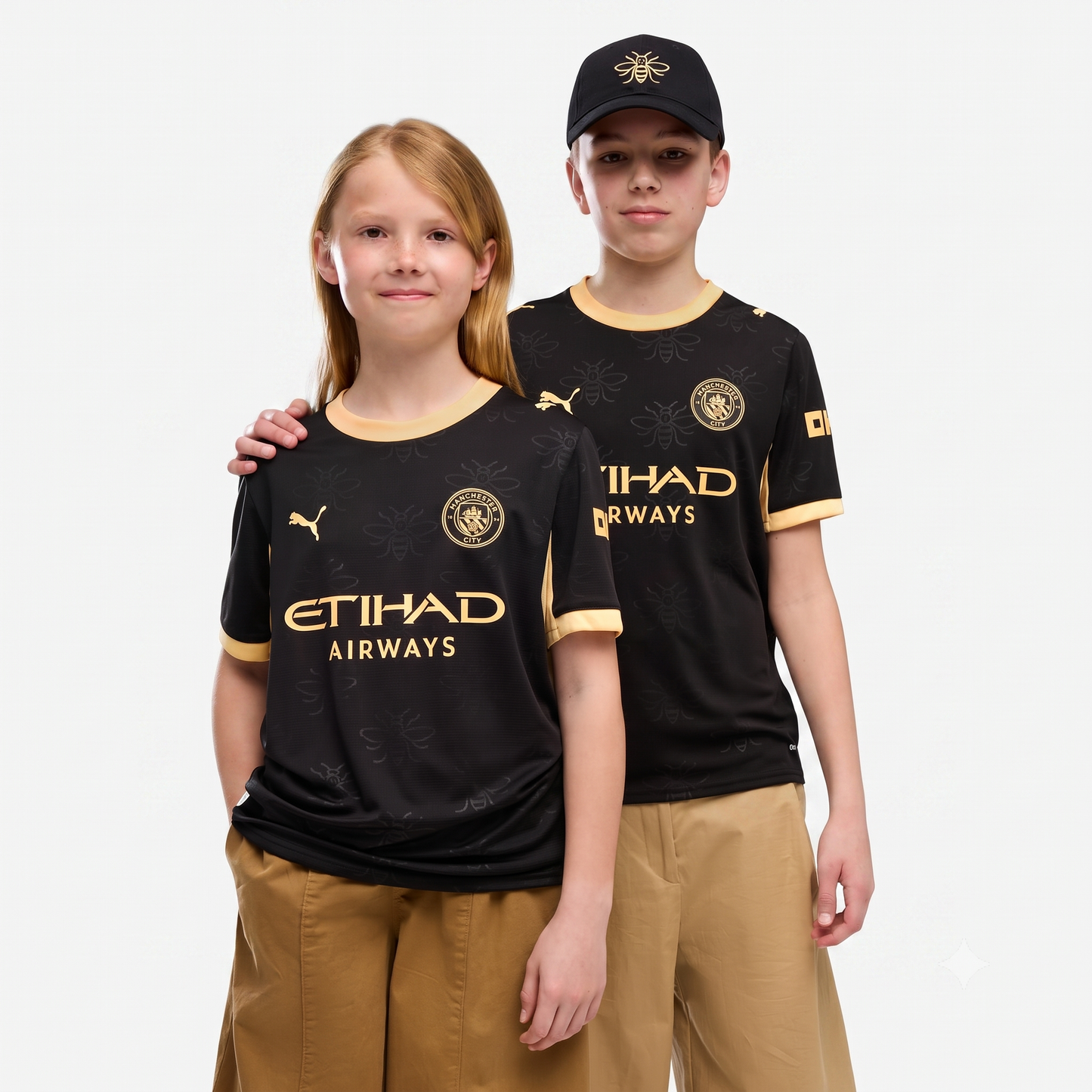 Kit Infantil Manchester City Away 26/27 - Preto e Dourado