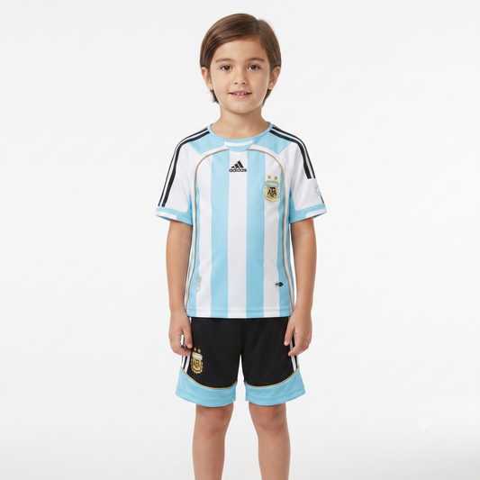 Kit Infantil Argentina Retro Home 2006 - Branco e Azul