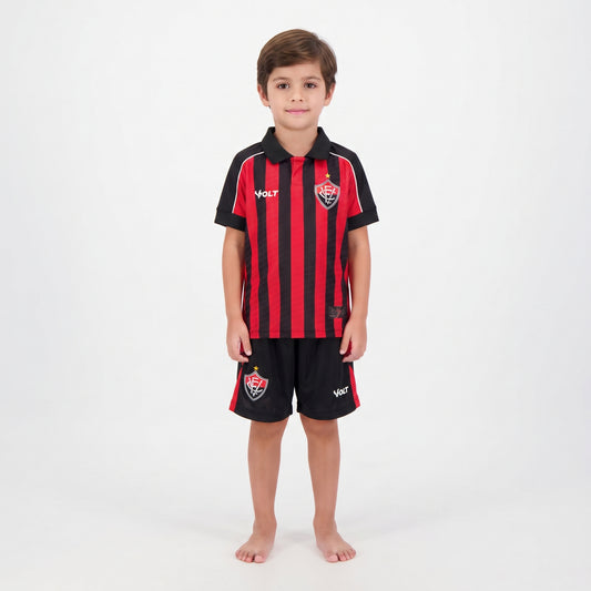 Kit Infantil Vitória Home 25/26 - Vermelho e Preto
