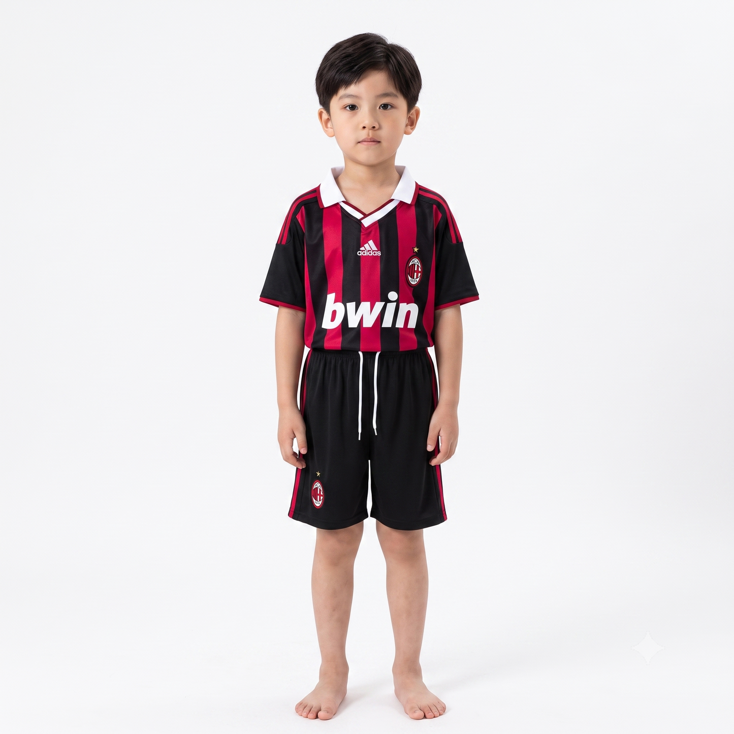 Kit Infantil Milan Home Retrô 09/10 Manga Longa . - Vermelho e Preto
