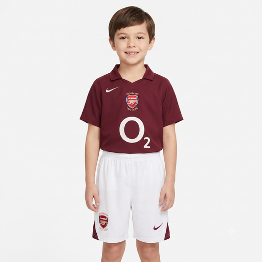Kit Infantil Arsenal Away Retrô 03/04 - Vermelho Vinho