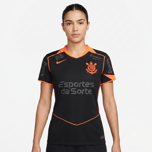 Corinthians Third 25/26 Torcedor Com Patrocínios Nike Feminina - Preta e Laranja