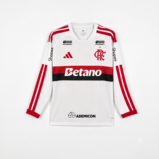 Flamengo Away 26/27 Manga Longa Patrocinadores Adidas Masculino - Branca e Vermelha