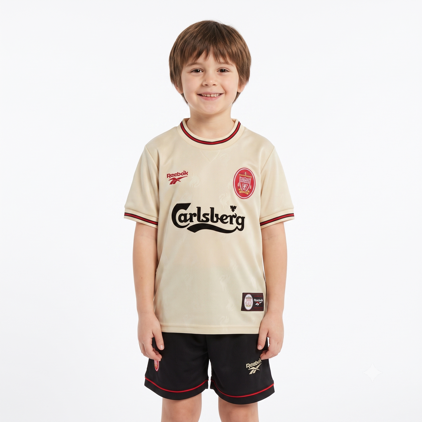 Kit Infantil Liverpool Away Retrô 96/97 Reebok - Bege