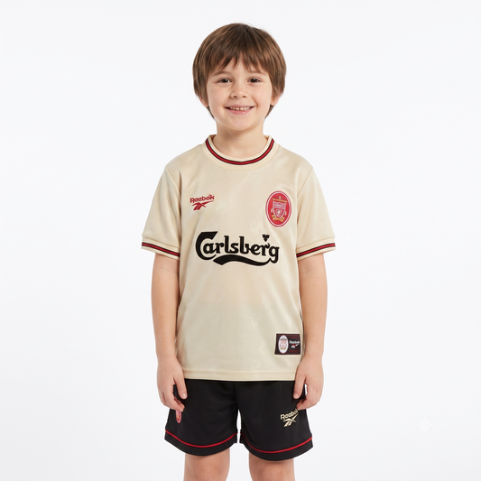 Kit Infantil Liverpool Away Retrô 96/97 Reebok - Bege