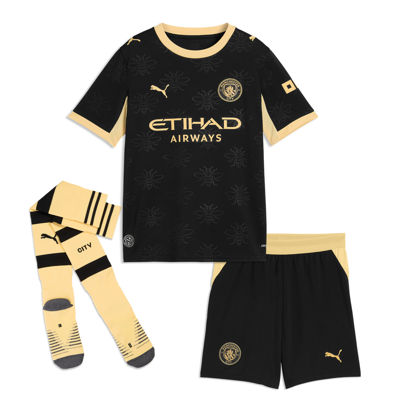 Kit Infantil Manchester City Away 26/27 - Preto e Dourado