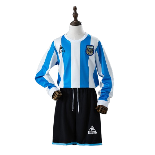 Kit Infantil Argentina Home Retrô 1986 Manga Longa - Azul e Branco