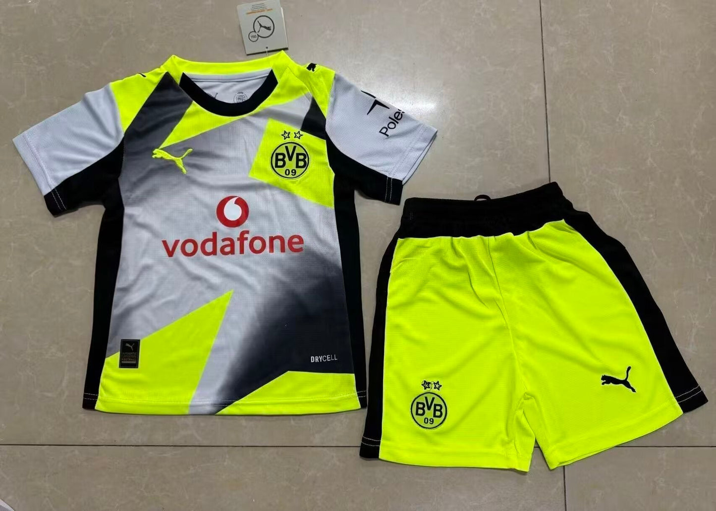 Kit Infantil Borussia Dortmund Goleiro 25/26 - Cinza e Amarela