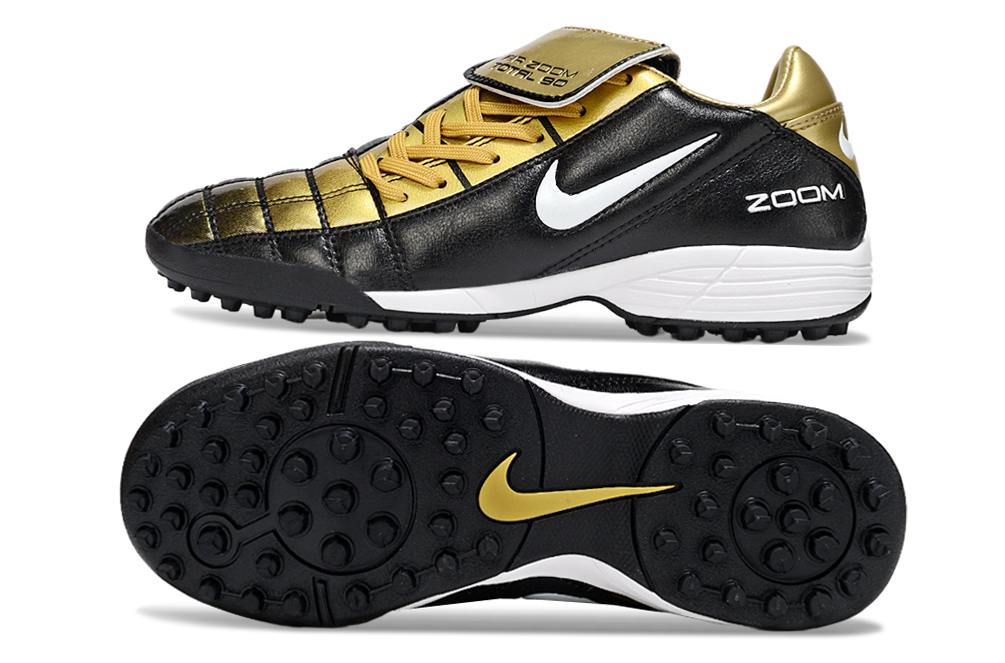 Chuteira Society Nike T90 TF - Preto e Dourado