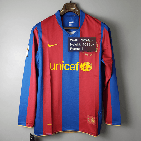 Barcelona Home Retrô 07/08 Manga Longa Nike - Grená