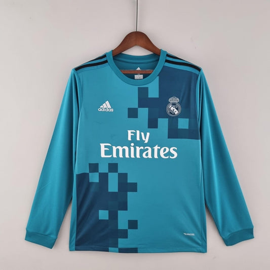 Real Madrid Away Retrô Manga Longa 17/18 Adidas - Azul