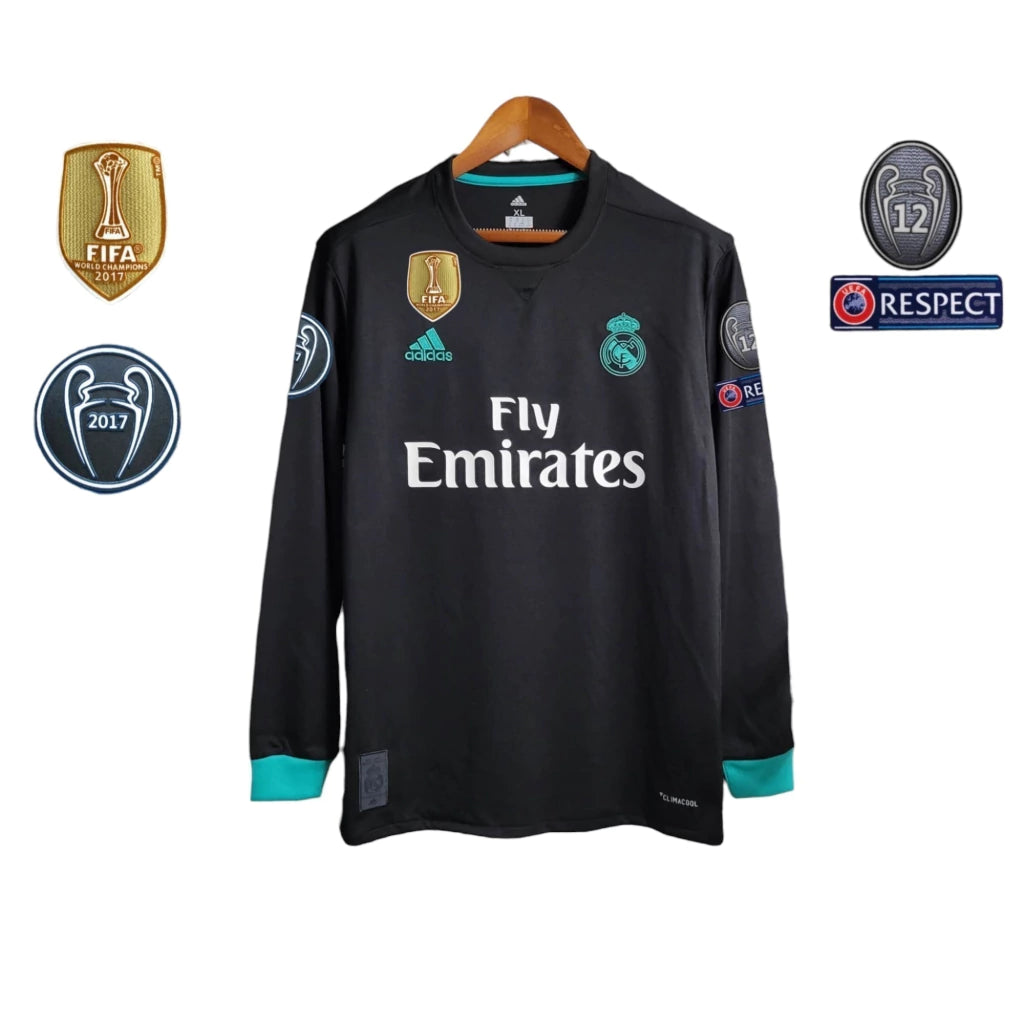 Real Madrid Away Retrô Manga Longa 17/18 Com patchs Adidas - Preto