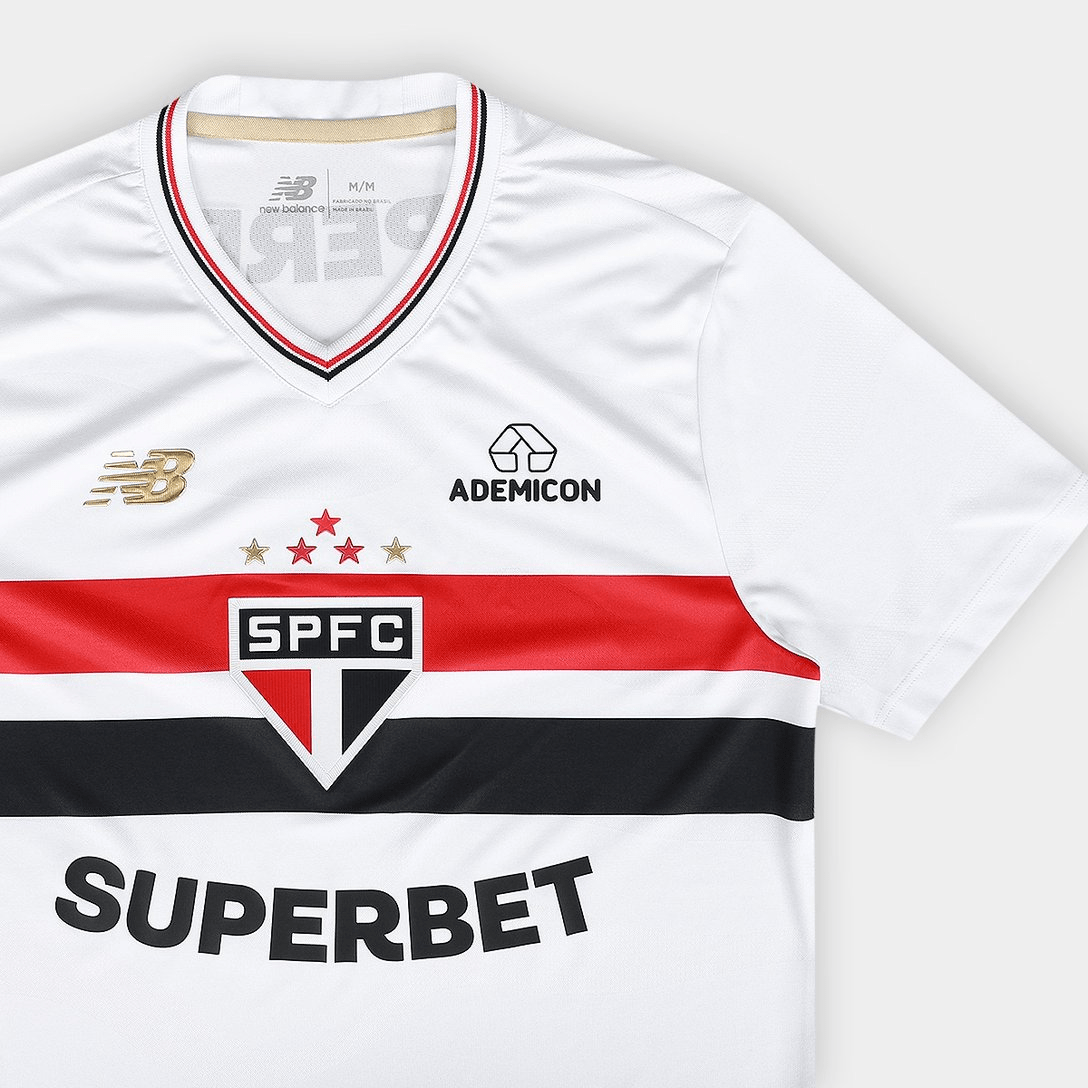 São Paulo Home 25/26 Jogador New Balance Masculina - Branco e Vermelho