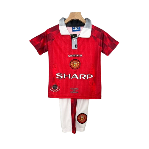 Kit infantil Manchester United Retrô Home 1996 . - Vermelho