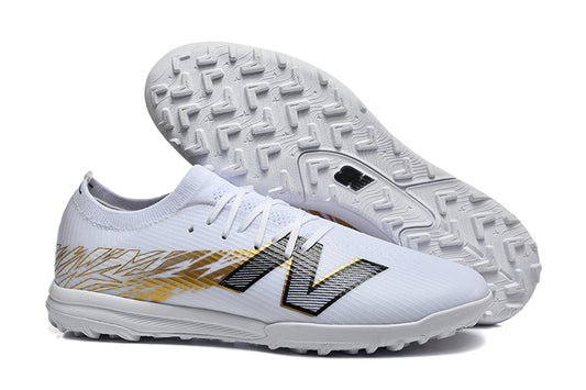Chuteira Society New Balance Furon V8 Elite TF FG  - Branca Dourada