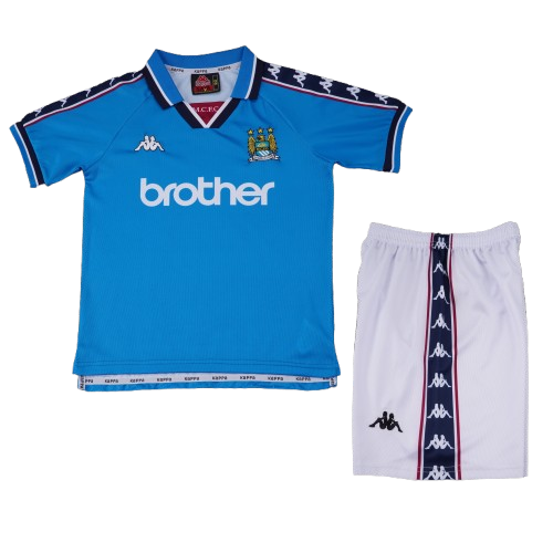Kit Infantil Manchester City Home Retrô 97/98 - Azul