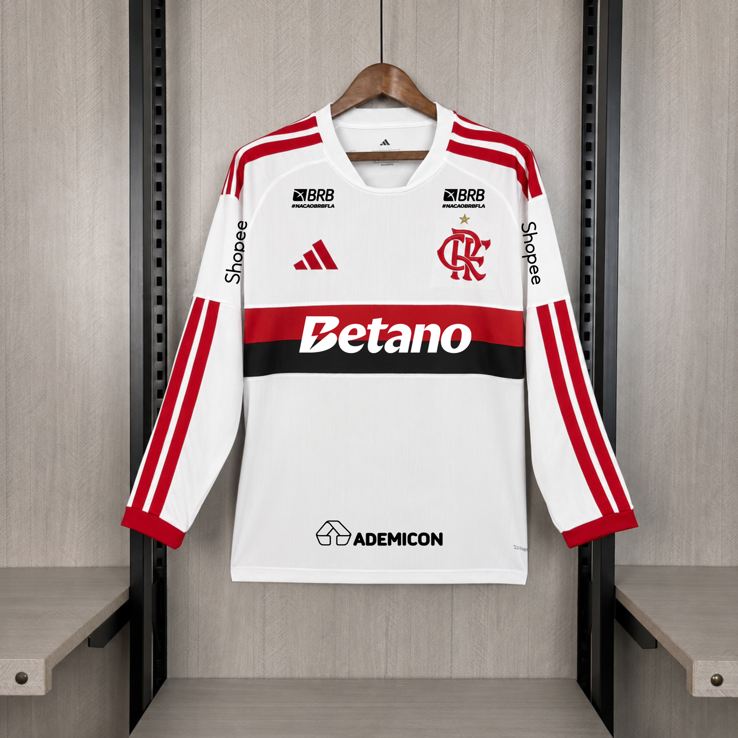 Flamengo Away 26/27 Manga Longa Patrocinadores Adidas Masculino - Branca e Vermelha