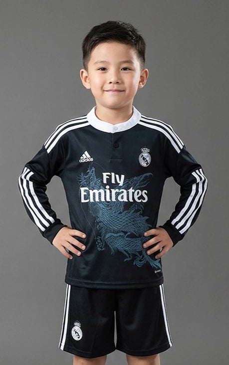Kit Infantil Real Madrid Third Retrô 14/15 Manga Longa - Preto