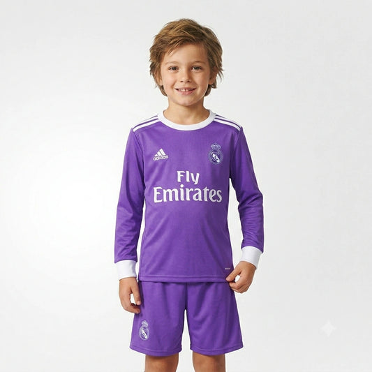 Kit Infantil Real Madrid Third Retrô 16/17 Manga Longa - Roxo