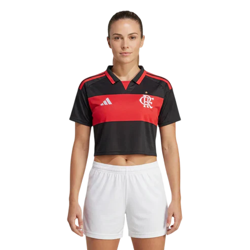Flamengo Home 26/27 Cropped Adidas Torcedor Feminino - Vemelho e Preto
