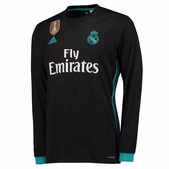 Real Madrid Away Retrô Manga Longa 17/18 Com patchs Adidas - Preto