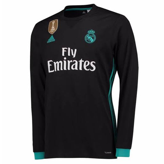Real Madrid Away Retrô Manga Longa 17/18 Com patchs Adidas - Preto